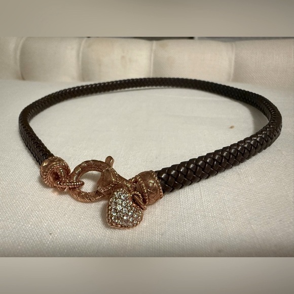 NWT QVC Heart Charm Necklaces Set | Gold & Rose Gold | Leather Cord Pair - Picture 3 of 6